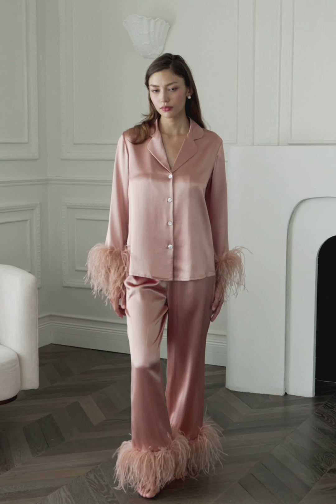 DIVA WOMEN'S FEATHER PYJAMA SET IN CORAL