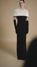 CREPE AND SILK TAFFETA CAP SLEEVE GOWN IN WHITE