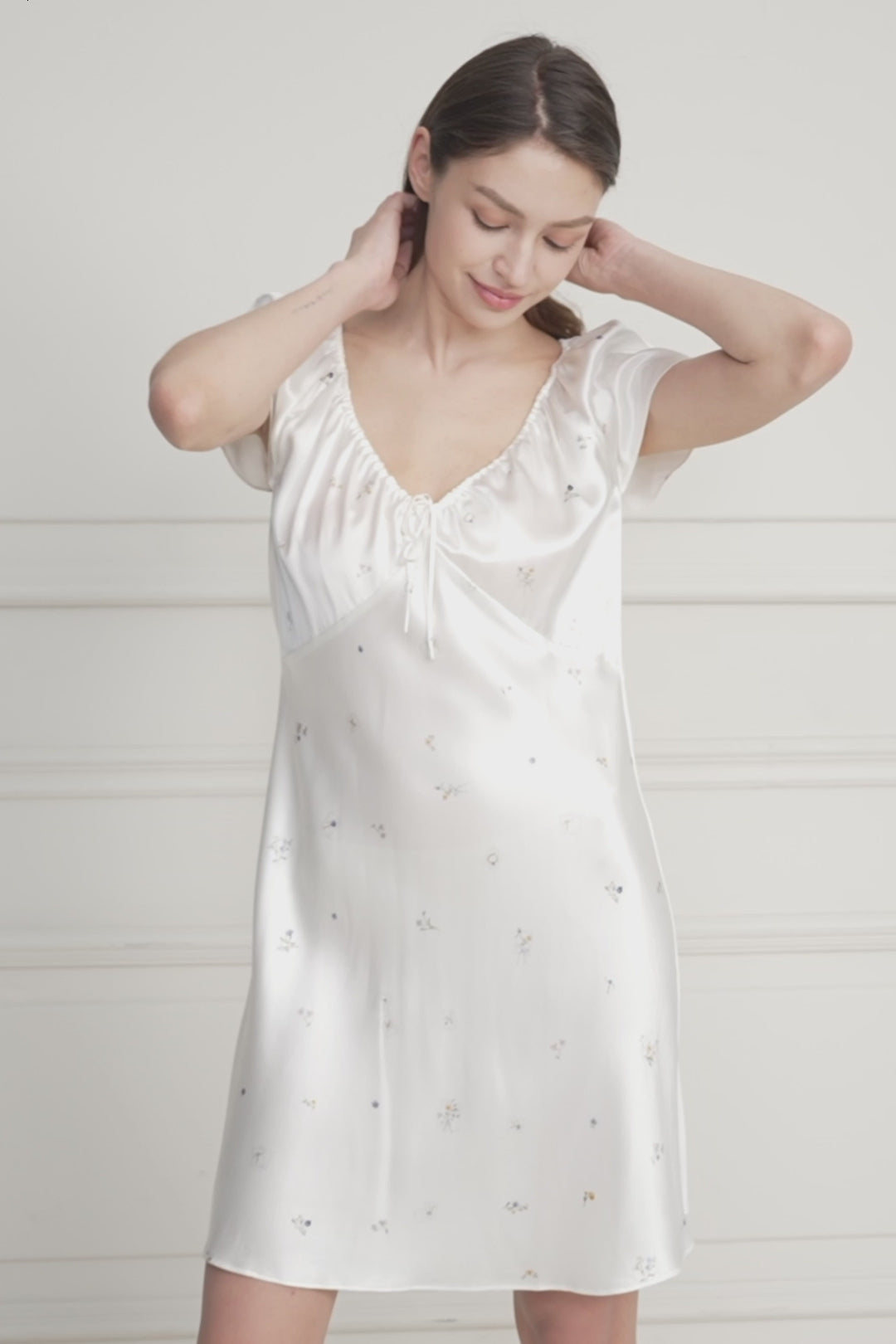 SWEET GARDEN WOMEN'S SILK DRESS IN BEIGE