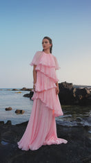 ROBE ROSE À VOLANTS