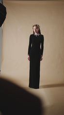 CREPE SILK LINED EMBELLISHED GOWN IN BLACK