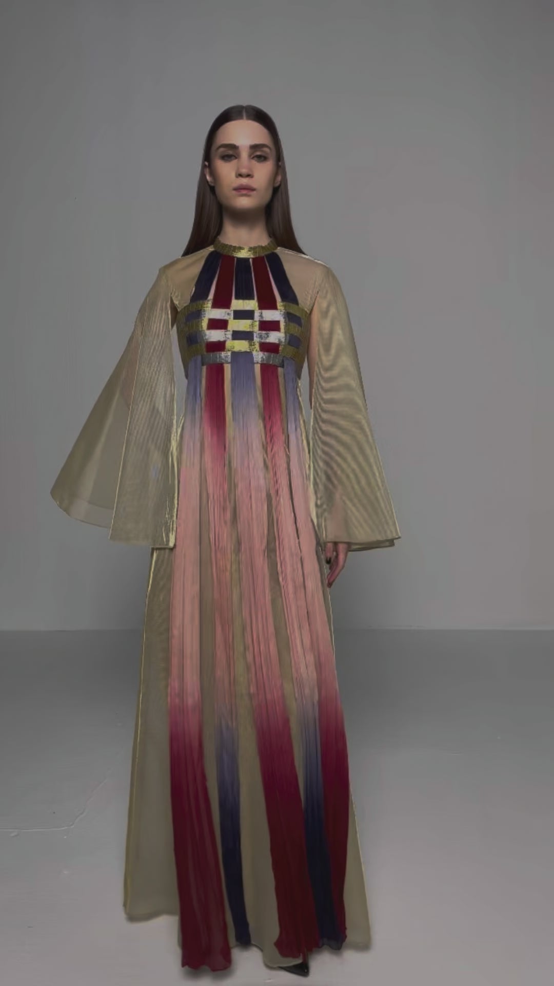 INTERWOVEN GRADIENT TULLE KAFTAN DRESS