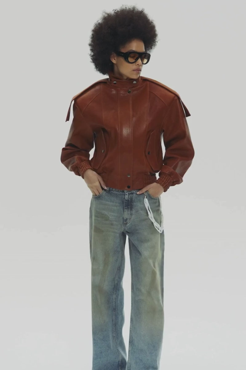 TIVOLI II LEATHER BOMBER IN CAMEL