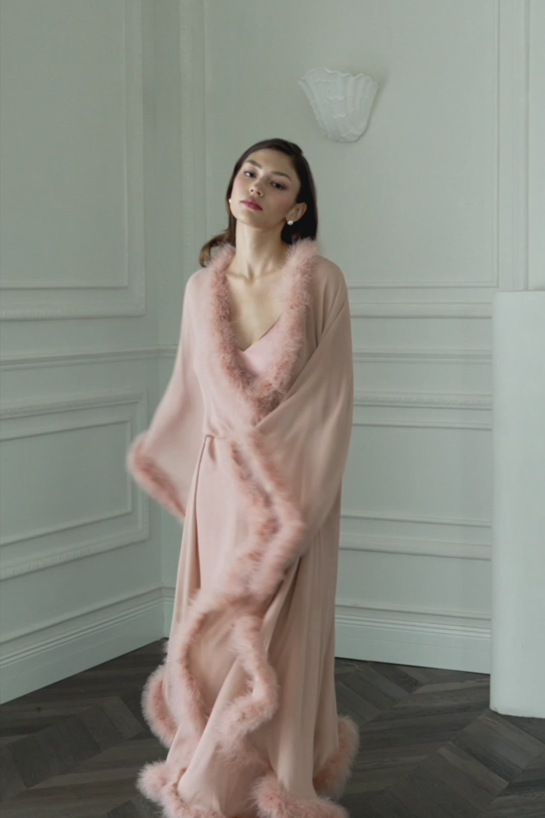 DIVA WOMEN'S FEATHER LONG ROBE IN CORAL
