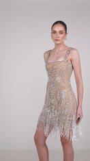 BEADED CONTOUR FRINGE DRESS