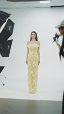CULT MIA X I.H.F STUDIO FLORAL GARDEN LACE OFF-SHOULDER DRESS - YELLOW