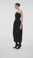 BLACK WOOL BUSTIER MIDI DRESS WITH SILK
SKIRT