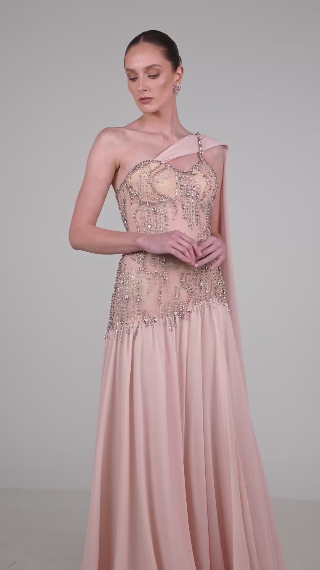 BLUSH EMBELLISHED CAPE GOWN