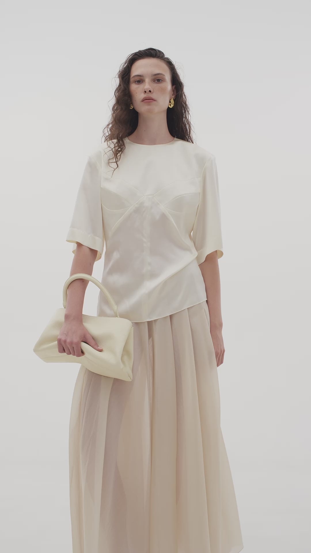 CREAM SHEER MIDI SKIRT