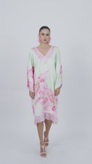 ROBE KAFTAN MIDI À COL EN V MULTICOLORE