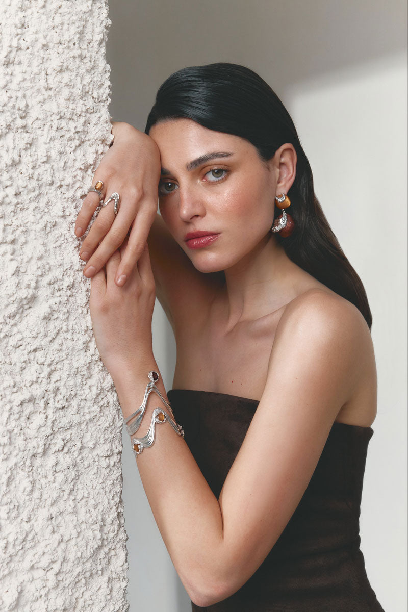 Silver drape ring by Jude Benhalim featuring a sleek, contemporary design perfect for elegant jewelry styling.