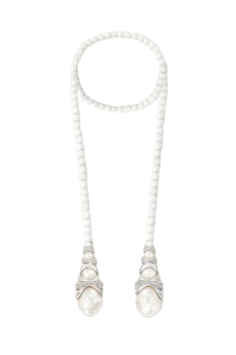 Jude Benhalim Cascade Necklace in white with layered chain design, stylish jewelry accessory for women.