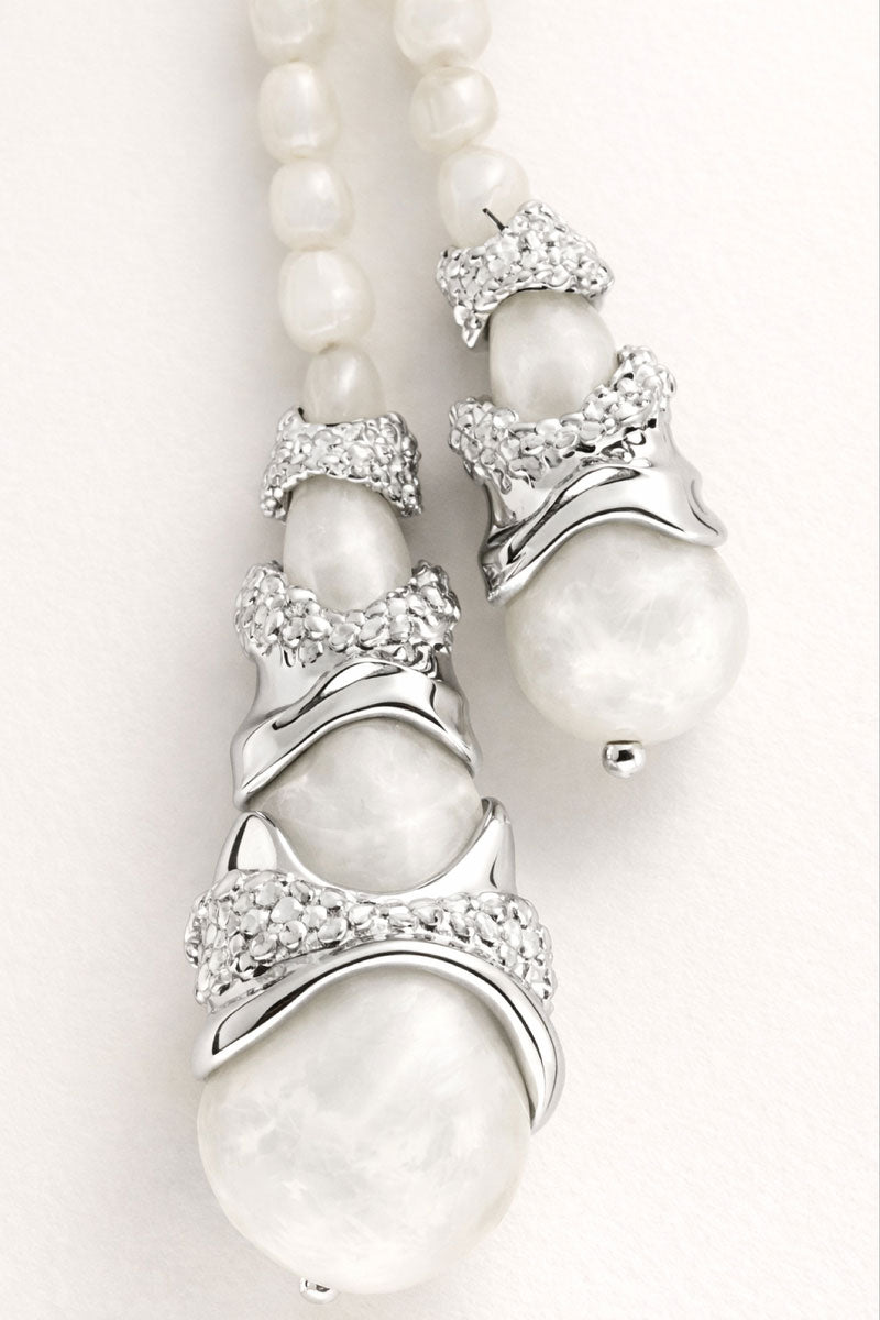 Jude Benhalim Cascade Necklace in white featuring layered chain design, elegant jewelry accessory for women.