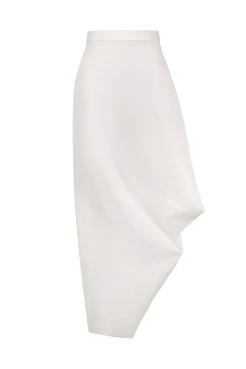 RUCHED ASYMMETRICAL SKIRT IN WHITE - CULT MIA