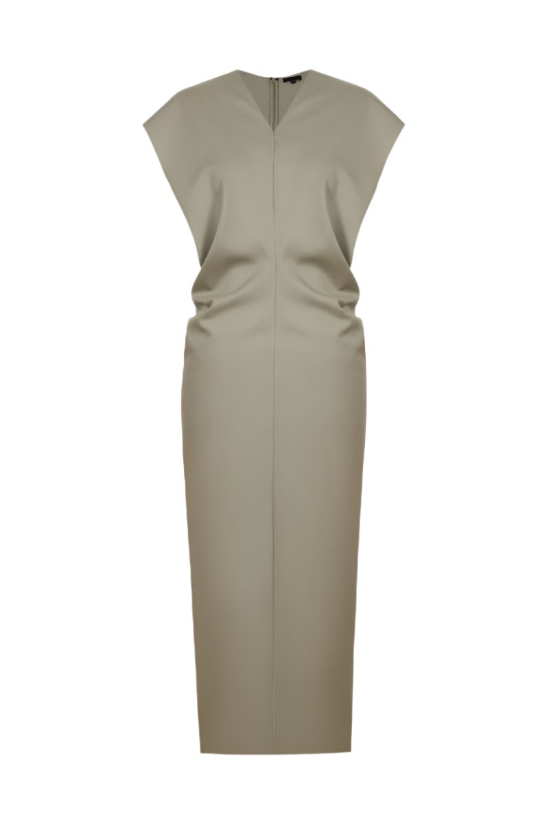 WRINKLED V-NECK DRESS IN GREEN - CULT MIA