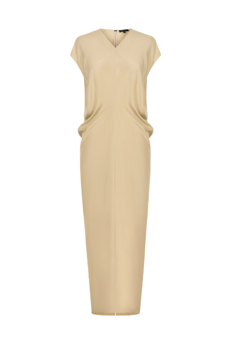 WRINKLED V-NECK DRESS IN GOLDEN - CULT MIA