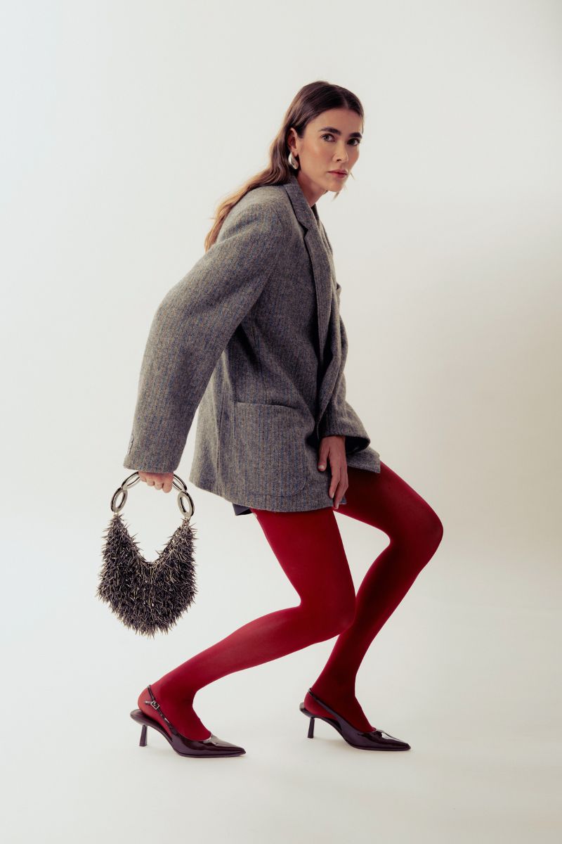 Millanne Tale PUNKA silver metallic top handle bag with a punk-inspired design and textured finish, gray color, stylish accessory.