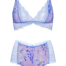 Purple mesh lingerie set featuring a Wisteria bralette and boyshorts by Luciela, showcasing delicate floral design and comfortable fit.