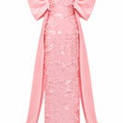 Blush pink gown by Happy Clothing with paillettes and bow-sleeves, elegant design perfect for special occasions.