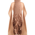Brown CULT MIA X HAPPY CLOTHING mermaid organza gown featuring intricate details and flowing fabric, perfect for elegant occasions.