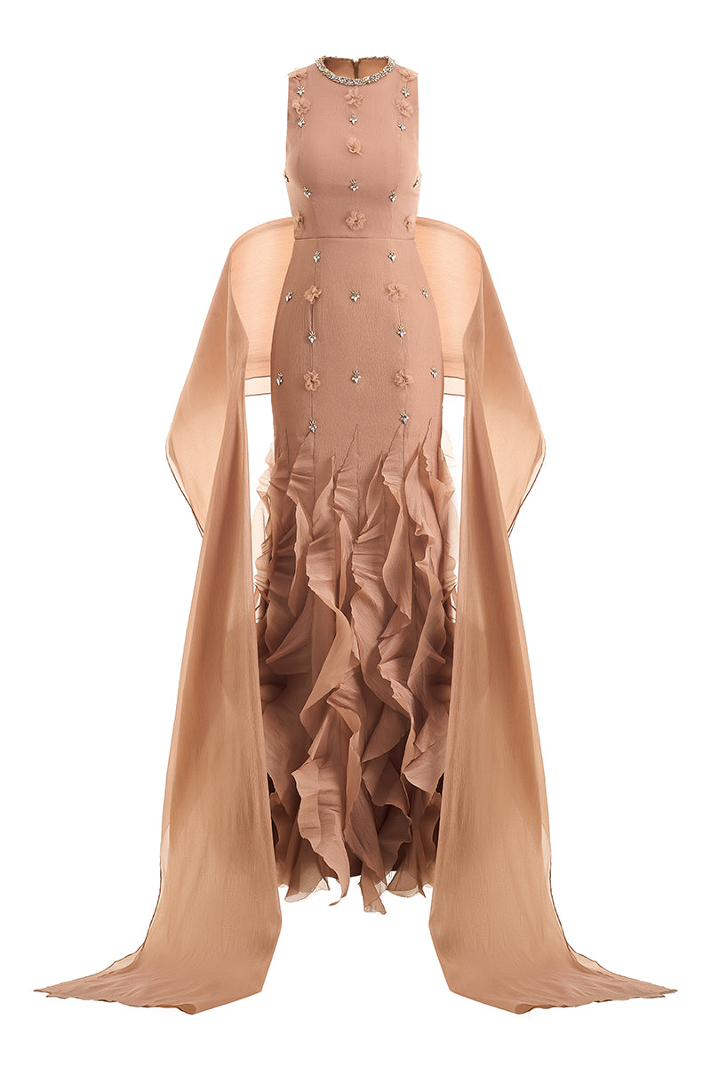 CULT MIA X HAPPY CLOTHING POTTER MERMAID ORGANZA MAXI DRESS IN BROWN - CULT MIA