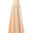 Elegant nude gold-banded embellished A-line gown by Happy Clothing, featuring intricate details and flowing fabric.