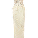 Ivory 3D floral corset column gown by Happy Clothing, featuring intricate floral embroidery and a fitted silhouette.