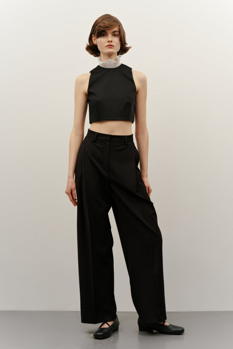 BLACK HIGH-RISE PANTS WITH SIDE PLEAT - CULT MIA