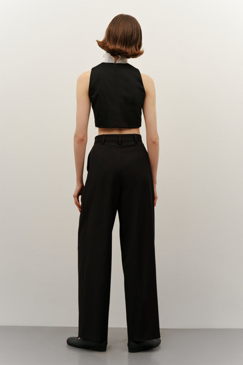 BLACK HIGH-RISE PANTS WITH SIDE PLEAT - CULT MIA