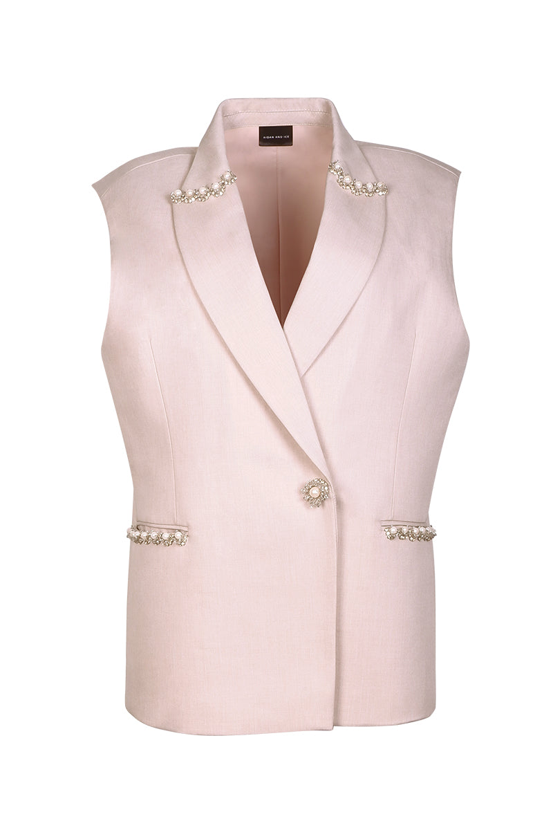 Cream Caleste blazer by Aidan & Ice, tailored fit blazer with lapels and button closure, styled on a mannequin.