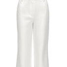 Izakova REA pants in elegant white satin, showcasing a sleek, smooth fabric with a tailored fit and stylish design.