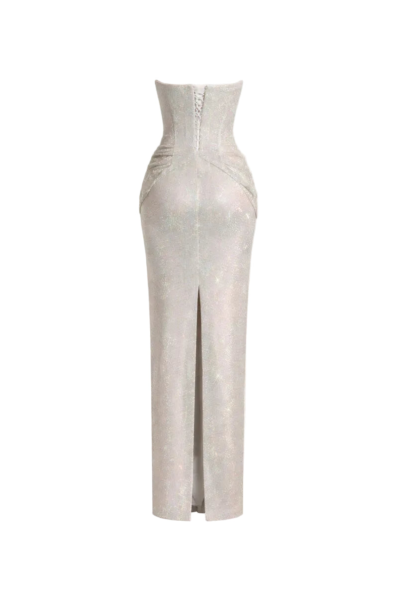ELISE DRAPED CORSET SEQUIN DRESS IN SOFT IVORY - CULT MIA