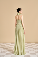 Maison Des Copains NASIR gathered scoop neck Tencel floor-length gown, elegant and flowy with a relaxed fit, shown in a full-length view.