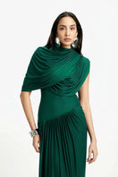 Deme By Gabriella Bloom Draped Maxi Dress featuring flowing fabric and elegant design on a model.
