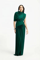 Deme By Gabriella Bloom Draped Maxi Dress featuring flowing fabric and elegant draping, full-length dress on a plain background