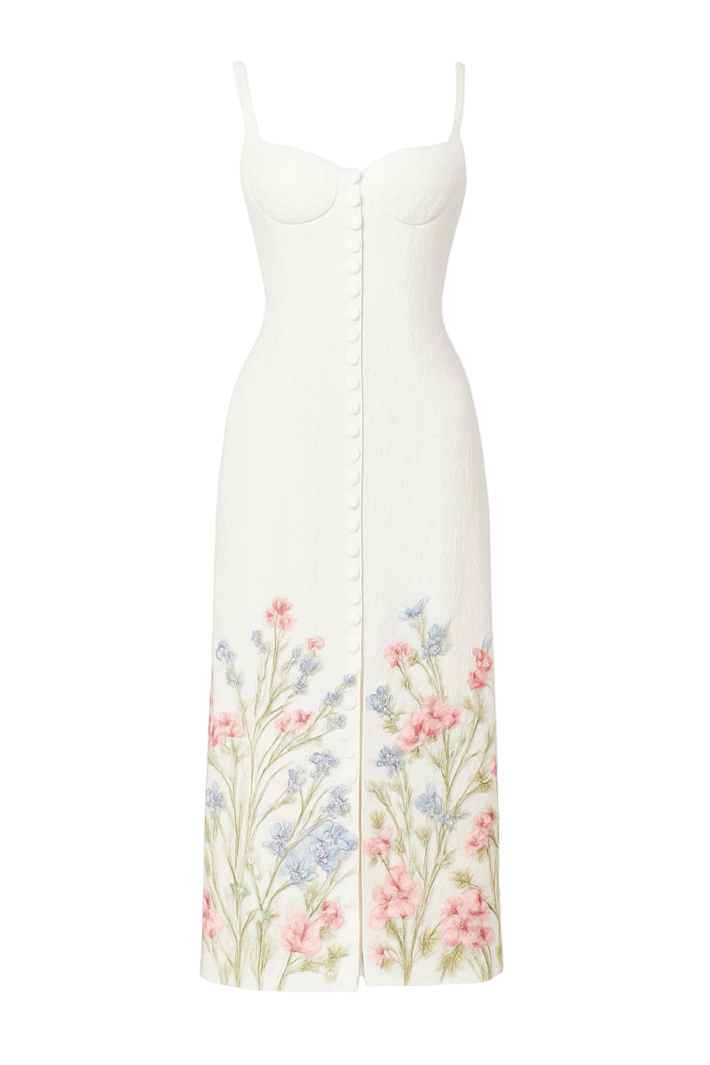 IVY A-LINE STRAPPY DAMASK MIDI DRESS