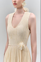 Maison Des Copains cream gathered scoop neck Tencel maxi dress, floor-length style with a flowing silhouette and elegant design.