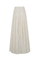 Maison Des Copains high waist lace A-line maxi skirt, floor-length with intricate lace details, flowing fabric, and elegant design.