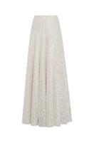 Maison Des Copains high waist lace A-line maxi skirt with floor-length design, showcasing elegant fabric and intricate lace details.