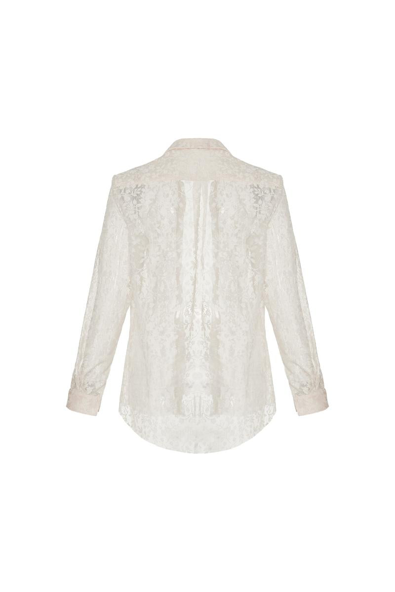 Maison Des Copains LUMINARA straight-collared lace shirt, stylish top with a fitted collar and delicate lace details.