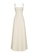 Maison Des Copains LIRIEN A-line cowl neck crepe gown, floor-length evening dress with elegant silhouette and sophisticated design.