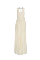 Maison Des Copains cream Tencel maxi dress with gathered scoop neck, floor-length design, elegant and flowing for stylish comfort.