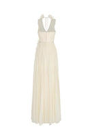 Cream NASIR gathered scoop neck TENCEL maxi dress by Maison Des Copains, floor-length with a flowing, elegant silhouette.