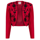 Red Señorita Rosalía jacket with stylish design, lightweight fabric, and tailored fit, perfect for casual or trendy outfits.