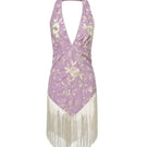 Señorita Rosario lilac mini dress displayed on a mannequin, featuring a stylish and feminine design perfect for casual or semi-formal wear.