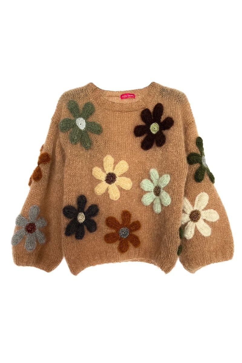BEIGE FREE FLOWERS PULL SWEATER | Rose Carmine | CULT MIA