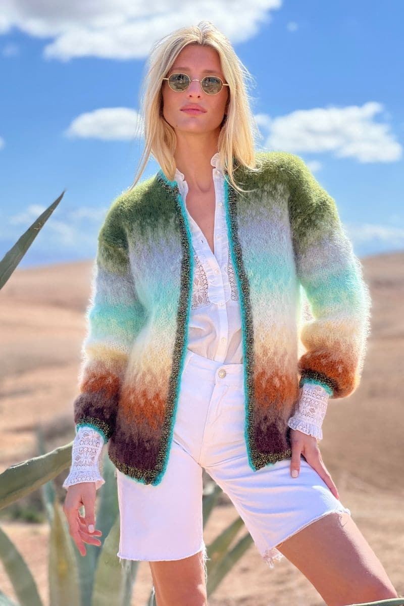 CHOCO AND KHAKI TIE&DYE MOHAIR GILET | Rose Carmine | CULT MIA