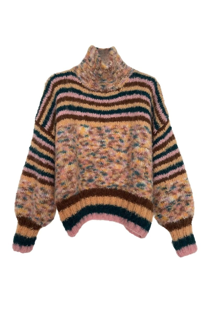 CHOCO DOUDOU STRIPES MOCK NECK SWEATER | Rose Carmine | CULT MIA