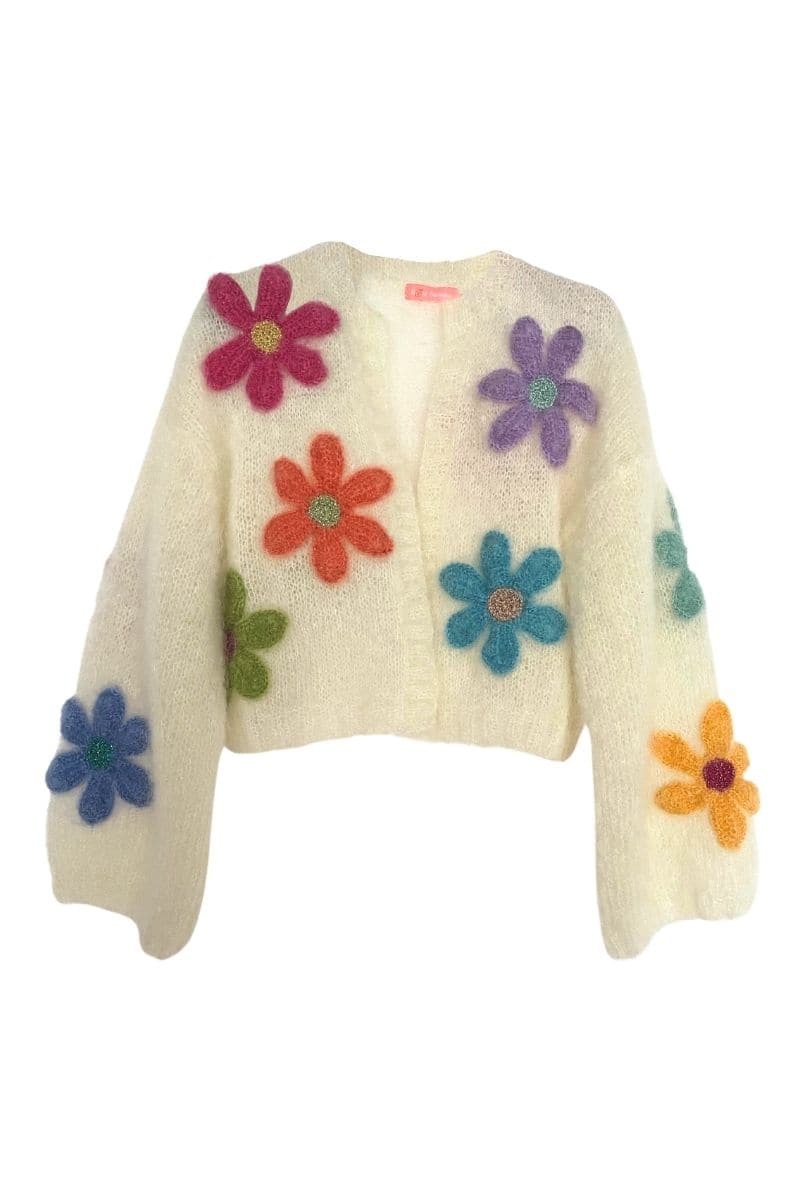 ECRU FREE FLOWERS MOHAIR BOLERO | Rose Carmine | CULT MIA