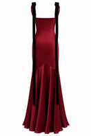 Urban Muse Rouvelle maxi gown in burgundy, elegant flowing dress with long sleeves and a fitted waist, perfect for formal occasions.